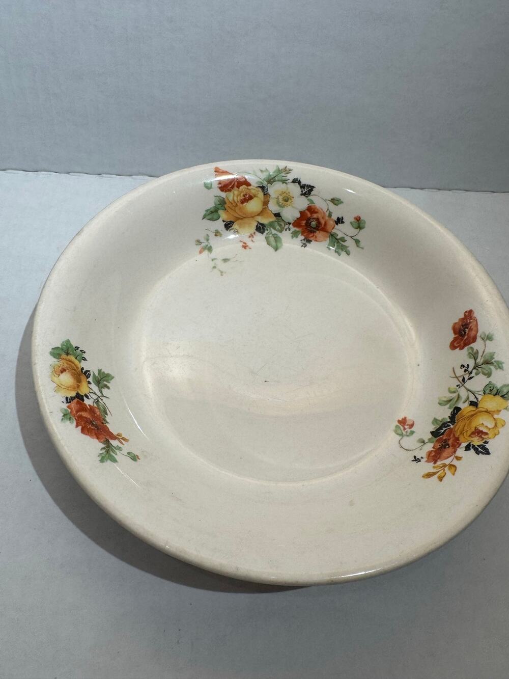 Homer Laughlin poppy and rose pattern soup bowl